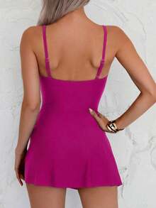 Swim Lushoire 1 pieza Traje de baño informal y deportivo de un solo color para mujer, para el verano - Rosa Fucsia - Ver 2