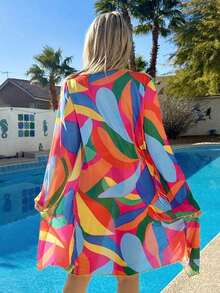 Swim Lushoire Conjunto de bikini con estampado geométrico para damas para playa y carnaval de verano - Multicolor - Ver 2