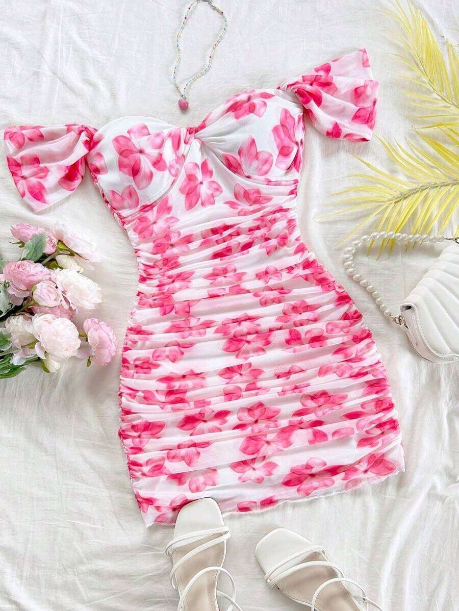 Vestido mini ajustado de punto rojo con hombros descubiertos para mujer, diseño con espalda calada, adecuado para vacaciones, citas, té de la tarde, temporada de bodas, playa, crucero, vacaciones en la ciudad, vacaciones bohemias, festivales de - Multicolor 3 - Ver 1