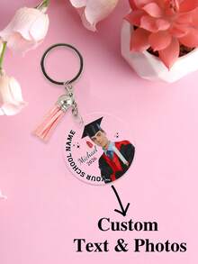1pc Customized Round Graduation Cap Acrylic Fringe Keychain, Custom Text, Graduation Gift For Him/Her, Personalized, Unique, College Students, School Supplies, Back To School, Tassel Keychain Accessories, Class Of 2026 - Multicolor - View 6