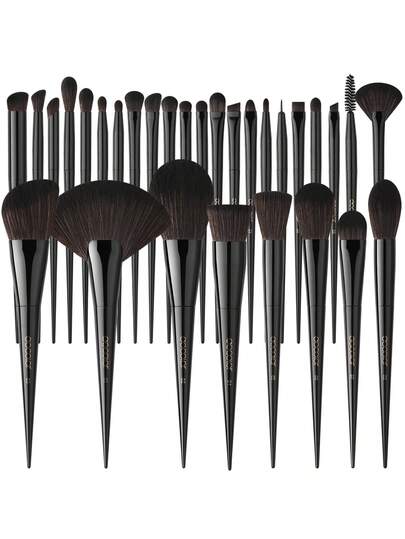 docolor Bộ cọ trang điểm chuyên nghiệp 30 món - Bộ cọ trang điểm toàn mặt dùng cho kem nền, tán màu, tạo khối, phấn mắt, phấn phủ - Lông cọ tổng hợp mềm mại, thuần chay và không thử nghiệm trên động vật - Bộ sưu tập cọ trang điểm màu đen cao cấp kèm hộp giấy, lý tưởng cho chuyên gia trang điểm và người mới bắt đầu.