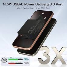 65.5W USB C Super Fast Charger, 3 Type-C + 2 USB-A Ports, 5-In-1 Multi-Port Output, With Charging Indicator Light, Compact And Portable, Low Temperature Protection, Compatible With IPhone 17/16/15/14/13/12/Pro Max, Galaxy Phones And Laptops - White - View 2