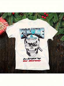Unisex T-Shirt For Men And Women Featuring A DJ Screw Skull And Vinyl Record Design. Soft And Versatile, This Versatile T-Shirt Is Perfect For Everyday Wear And Makes A Great Christmas Gift For Fans And Friends. Suitable For Lounging At Home, Everyday Wear, Parties, And Travel, It's Also A Perfect Present For Friends Or Family. - 白色 - 查看 1