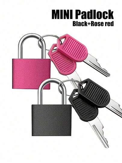 2pcs Mini Suitcase Locks (Black + Rose Red), Colorful Plastic Shell Zinc Alloy Small Padlock With Keys, Suitable For Luggage, Backpacks, Gym Lockers, Bags, Classroom Games, Back To School, Postman Essential