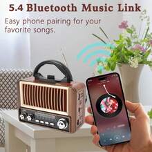 Portable Classic Retro FM AM SW Full-Band Radio, Outdoor Bluetooth 5.4 Subwoofer Speaker, Wireless Music Player With TF Card & USB - View 3