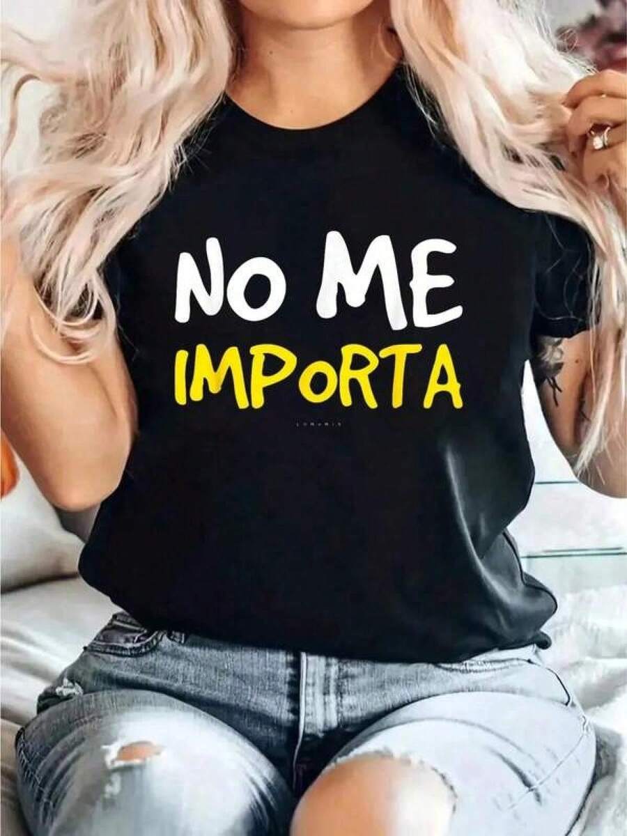 Camiseta No Me Importa, regalo divertido, camiseta con lenguaje calónico, camiseta estampada, top casual de verano de manga corta y cuello redondo, blusas para mujer, blusas, camisetas de mujer, tops de mujer, unisex. - Negro - Ver 1