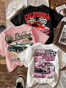 LIGHTNESS Conjunto de 1 Pieza con Diseño Racing California.El diseño casual y sencillo incluye una camiseta de manga corta con cuello redondo hecha de 100% algodón. - Negro - Ver 1
