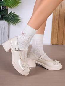Beige Mary Jane Shoes For Teen Students, New Bow, Thick Sole, Thick Heel, Matching Skirt, Shoe - Beige - View 4