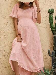 Vestido casual con escote de corazón para mujeres embarazadas en vacaciones de verano - Rosa Pálido - Ver 6