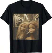 1 Piece Funny Graphic T-Shirt With Doll Design For Party, Vintage Meme T-Shirts, 90s Retro Style, Doll Face Meme T-Shirt For Men And Women, 180g 100% Cotton. - 黑色 12 - 查看 1