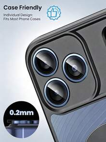 MIGAE 3pcs - (Blue) 18 Pro/18 Pro Max/17 Pro/17 Pro Max Camera Lens Protector, 1:1 Original Camera Lens Protector, 9H Tempered Glass Anti-Explosion, Original Metal Style Ring, High Definition Anti-Scratch Lens Cover, Easter, Spring, Summer, Phone Accessories, Suitable For Phone Cases - Navy Blue - View 2