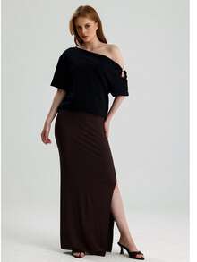 RoseArya High Waist High Slit Maxi Skirt - Brown - View 2