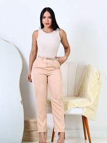 Women's Tailored High-Waisted Dress Pants - Màu be - Xem 5