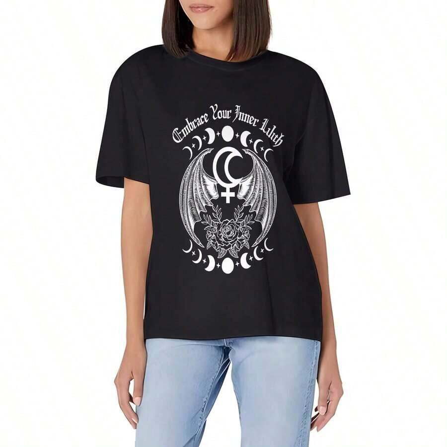 1 "A Little Ray Of Absolute Black" T-Shirt, Sarcastic Gothic T-Shirt, Funny Gift For A Friend, Dark Humor T-Shirt, Gothic Gift T-Shirt, Funny And Gloomy Gift, 180g 100% Cotton. - 黑色 8 - 查看 1