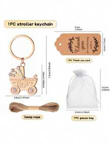 60 piezas/20 sets Regalos para fiesta de baby shower, Suministros para fiesta de revelación de género, Llavero de cochecito de bebé dorado con tarjeta de bolsa de arena y cuerda de yute, Adecuado para baby shower de boda - Multicolor 2 - Ver 8