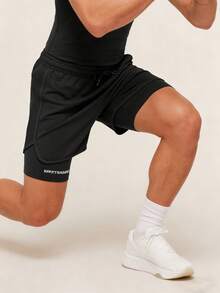 Unisex 2-In-1 Built-In Liner Running Shorts, Adjustable Drawstring Waist Men's Shorts, Fitness Training Shorts Sports - Black - View 5