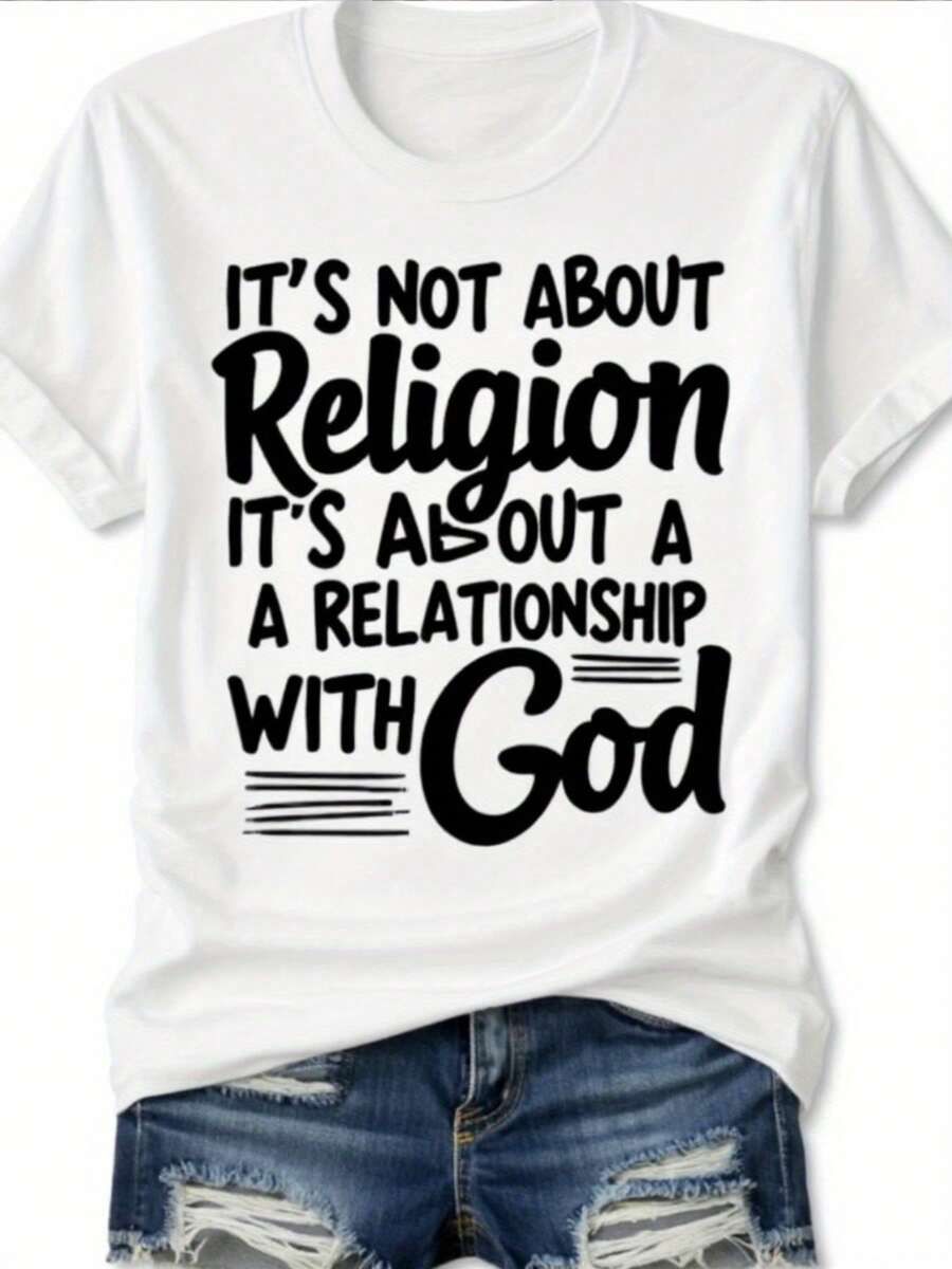 Camiseta de la fe de las mujeres "No se trata de la religión, se trata de una relación con Dios" - camiseta de cuello tulado de manga corta blanca de gran tamaño con mense de versos, ropa de iglesia casual y regalo inspirador para Navidad / Halloween (uste relado)