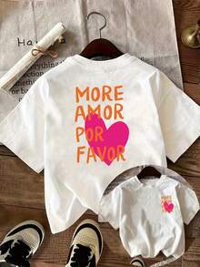 Short-Sleeved T-Shirt With Front And Back Print, Round Neck, Print "More Love, Please Love A Little More" - Women's Clothing, Comfortable Fit, Classic Y2k Design. - 黑色 - 查看 1
