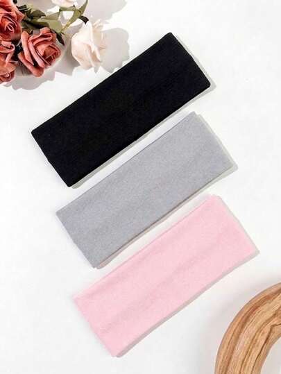 3 piezas Conjunto de diademas deportivas y de yoga de elástico ancho - Colección temática en rosa: Incluye una diadema clásica, un turbante y una banda para la cabeza. Estos accesorios para el cabello de mujer son ideales para el otoño y el invierno, complementando perfectamente tu guardarropa de vacaciones. Con una estética elegante inspirada en los pañuelos de seda y una textura suave y cómoda, también son adecuados para el estilo de verano.
