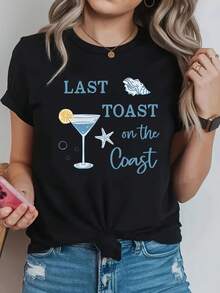 Camiseta unisex, Última camiseta con estampado gráfico TostadaencendidoelCosta, manga corta, cuello redondo, top casual para verano y primavera, ropa de mujer, blusas, blusas para mujer, camisetas, blusas para mujer, conjunto casual diario, corte regular, combinación diaria, estampado gráfico, conjunto casual deportivo diario, corte regular, combinación diaria, estampado gráfico, casual deportivo. - Negro - Ver 1