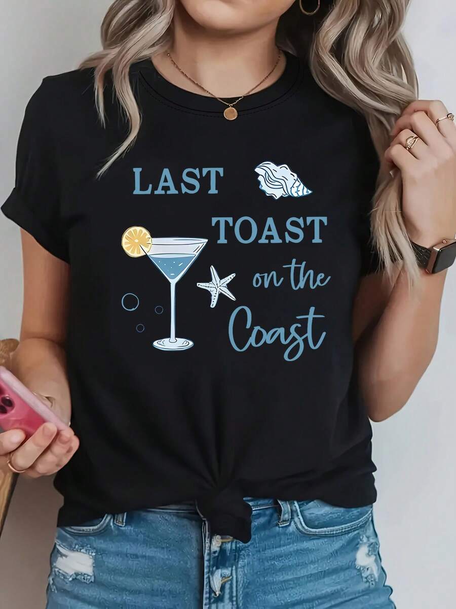 Camiseta unisex, Última camiseta con estampado gráfico TostadaencendidoelCosta, manga corta, cuello redondo, top casual para verano y primavera, ropa de mujer, blusas, blusas para mujer, camisetas, blusas para mujer, conjunto casual diario, corte regular, combinación diaria, estampado gráfico, conjunto casual deportivo diario, corte regular, combinación diaria, estampado gráfico, casual deportivo. - Negro - Ver 1