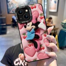 Disney Minnie Mouse Phone Case, Cherry Love Protective Cover. Compatible With IPhone 17, 16, 15, 14, 13, 12, 11 Pro Series And Galaxy S22, S23, S24, S25 Models, Featuring Plush-Style Minnie Mouse Jumping Against A Pink Background With Embossed Hearts And Cherries, Perfect For Cute Disney Fans, Ideal For Birthdays, Holidays, Anniversaries, Graduation Gifts, Or Any Special Occasion To Surprise Family, Friends, Classmates, And Loved Ones. - màu đen - Xem 2