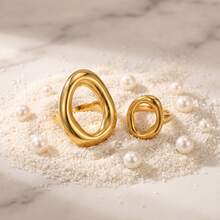 1 chiếc nhẫn tròn rỗng bất đối xứng tối giản, thích hợp cho nữ đeo hàng ngày. - vòng thép không gỉ - Xem 2