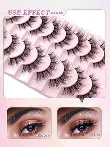 ENCHUW 8 Pairs False Eyelashes Clear Band Fluffy Lashes 3D Wispy Lashes Pack Soft Long Thick Volume Eyelashes - Black - View 4