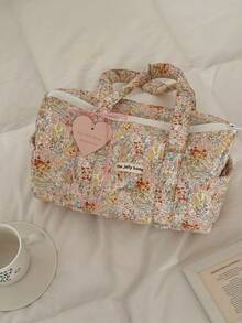 Bolso de mano acolchado con estampado floral campestre, bolso de gran capacidad para viajes cortos, artículos de tocador y uso diario, 3 estampados de color - Multicolor - Ver 5
