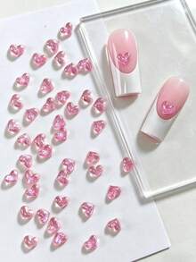 50件裝粉色亮片愛心美甲裝飾，仙女閃亮美甲寶石，DIY美甲用品美甲裝飾配件美甲水鑽美甲飾品 - 粉色 - 查看 9