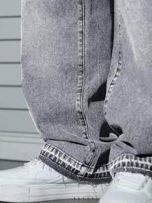 Jeans de pierna ancha de estilo urbano para hombres - Gris Claro - Ver 5