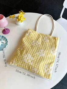 2026 Summer Limited Edition Custard Yellow Plaid Lace Tote Bag, Sequin Patchwork Niche Design Shoulder Bag - Yellow - View 6