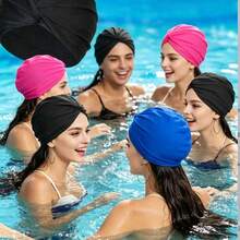 Women's Long Hair Black Swimming Cap, Fabric Swimming Cap, Soft & Pressure-Free Swimming Cap, Elastic Fabric Won't Squeeze Head, High-End Swimming Cap, Beach Accessory, Swimming Pool Floats - Multicolor - View 3