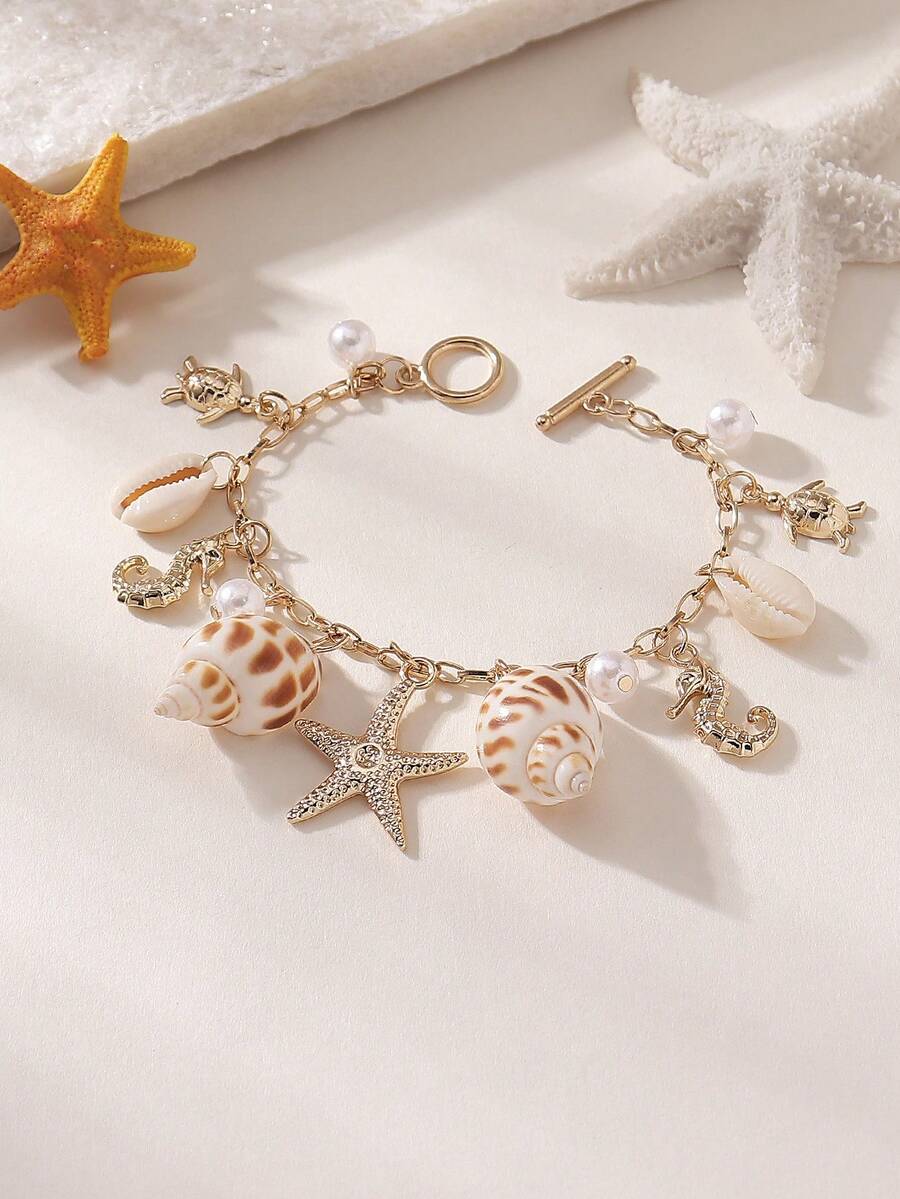 1pc Summer Vacation Ocean Series Necklace With Pendant Charms Of Seashell, Seahorse, Turtle, Starfish, Suitable For Women As Beach, Party, Large Gathering Perfect Gift, Suitable For All Seasons, Casual, Commute, Daily Wear - Multicolor - View 1
