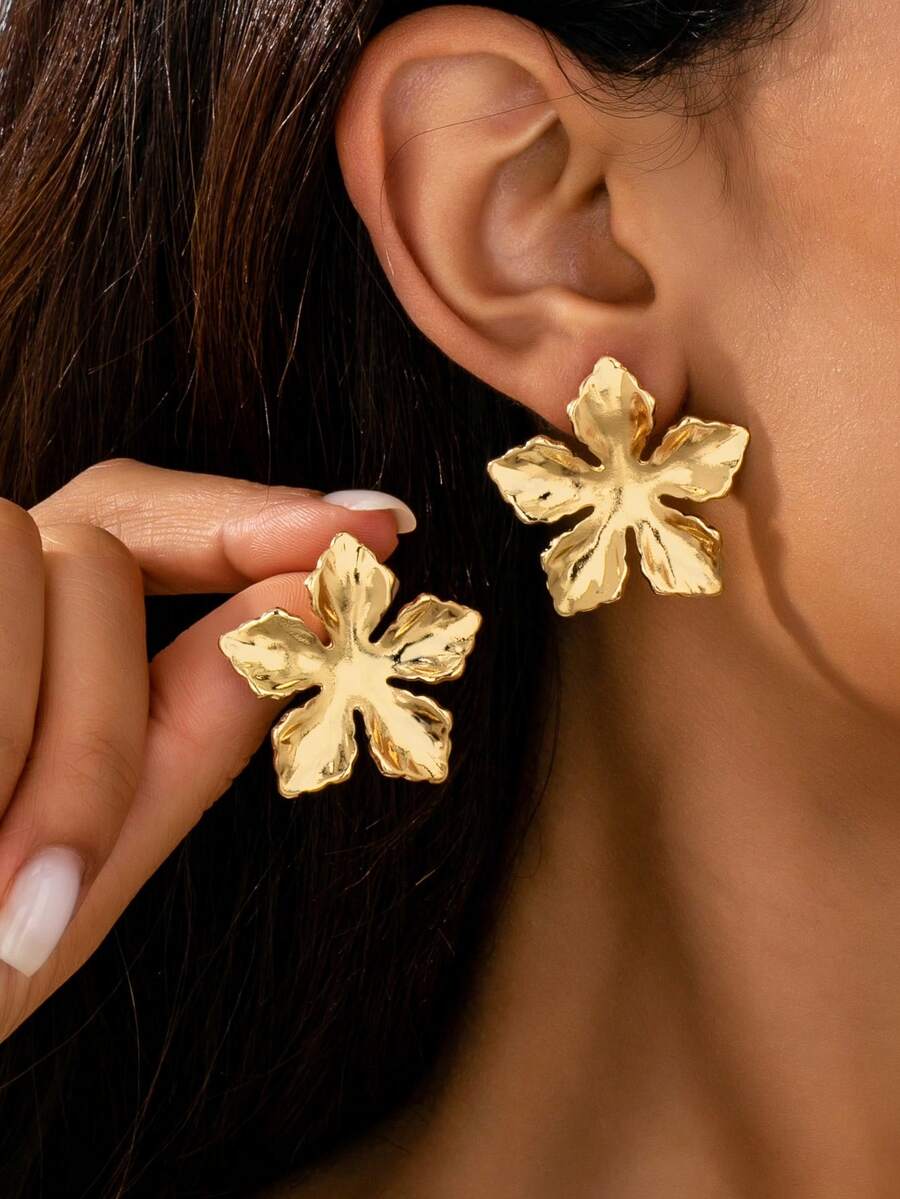 1 Đôi bông tai đính đá hoa văn tối giản, thanh lịch và thời trang - Vàng - Xem 1