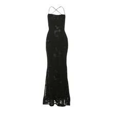 Nuevo Vestido Largo Sensual, Silueta Delgada con Espalda Descubierta y Lazo Decorativo - Negro - Ver 7