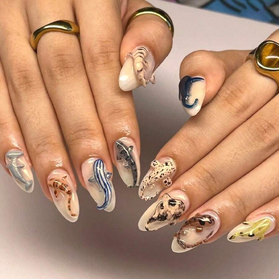3D Three-Dimensional Shark, Hot-Selling In Europe And The United States, Wearing Nail Art, Fashionable Personality, Bump Almond Nail Art Explosion, Wearing Fake Nails - 3XB1-14369[30片/] - 查看 1