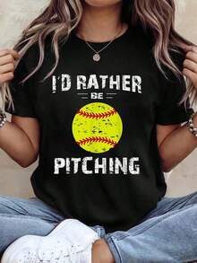 Camisetas de Softbol para Lanzadoras, Camiseta con Estampado 'Preferiría Lanzar', Camisetas Gráficas para Mujer - Negro - Ver 7