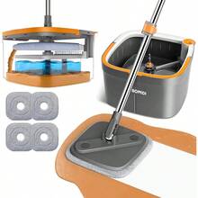Mop And Bucket Set, Spin Mop With Separate Dirty System, Deep-Cleaning Mops Floors, Versatile Mops Walls - 4 Pad - Xem 1