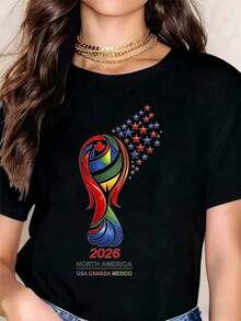 Las camisetas más vendidas de 2026Women North America 2026 Usa Canada Mexico World Cup Logo Printed Colorful Stars And Ribbon Design Pure Cotton Casual Round Neck T Shirt Soft Comfortable Stretch Fabric For Daily Wear Seasonal Celebration Festive Outfit Everyday Leisure Wear,Camisetas gráficas del Mundial 2026,blusas para mujer,La elección perfecta para tus atuendos de San Valentín,afiliado ,camiseta masculina con gráfico divertido,Camisetas de K-Pop para hombre,blusas de niña,playeras niño,Camisetas de dibujos animados/anime - Negro - Ver 6