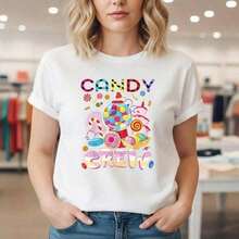 Women's Candy Crew Graphic Print Cotton T-Shirt, Crew Neck, Short Sleeve, Casual Style, Sizes S-5XL, Sweet Donut And Lollipop Design, Loose Fit For Everyday Wear, Soft, Breathable And Comfortable, Summer Basic T-Shirt. Versatile For Casual Daily Wear. Soft - 白色的 - 查看 6