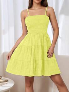 Vestido casual de unicolor con tirantes ajustables para adolescentes (YY823) - Amarillo - Ver 6