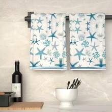 Seaside Beach Shell Starfish Print Kitchen Hand Towels 1/2 Packs 16*24 Inches, Multi-Purpose Wiping Cloth For Kitchen Restaurant Decor, Exquisite Gift Kitchen Utensil - Multicolor - View 9