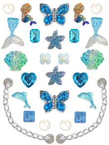 Set de 26 piezas de botones decorativos elegantes franceses con moños y flores para DIY en sandalias - Azul menta - Ver 10