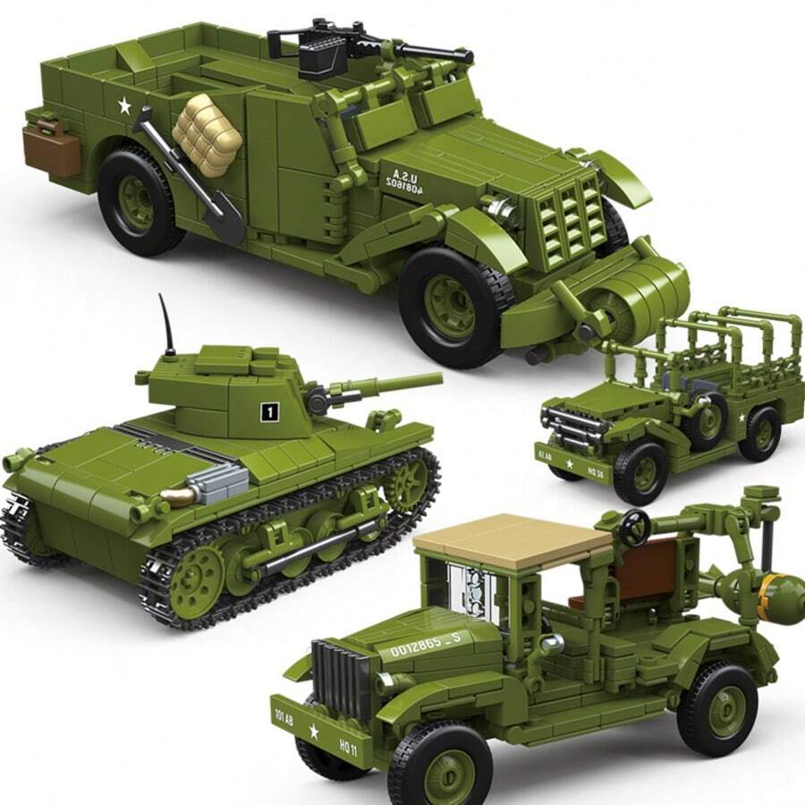 300+ Pcs Classic Military Armored Vehicle Puzzle Toy, Intelligent Tank Model Plastic Building Blocks Set, Collectible Adult Gift For Halloween, Christmas
