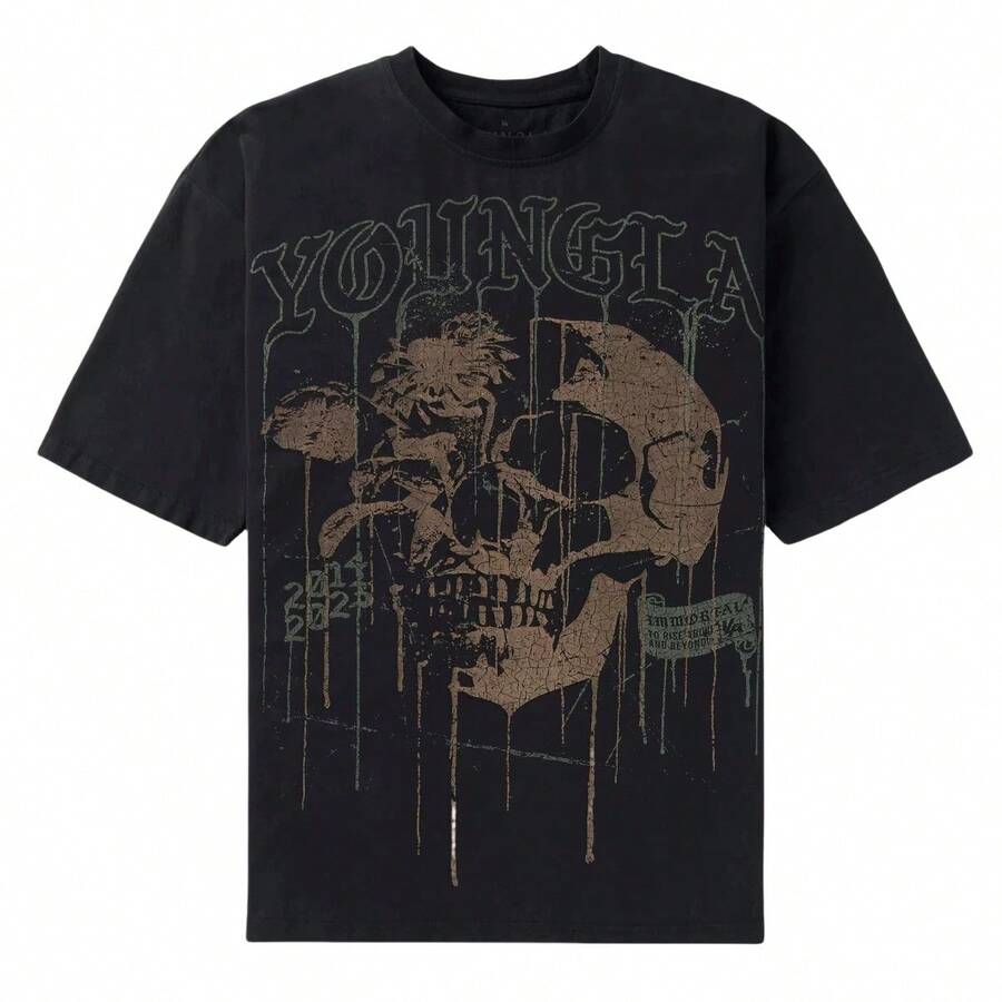 Unisex YLA 240GSM Cotton Tee, Oversized Loose Fit Round Neck Short Sleeve Gym Workout Daily Wear ,YOUNG T-Shirt - ĐẦU LÂU ĐEN - Xem 1