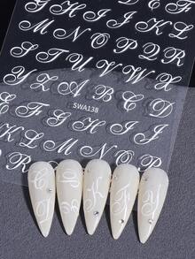 5pcs/Set Handwritten Letter Nail Stickers, Black/Red/Blue/Gold/Silver 3D Self-Adhesive Nail Art Decals, DIY Nail Supplies For Women - Multicolor - View 7