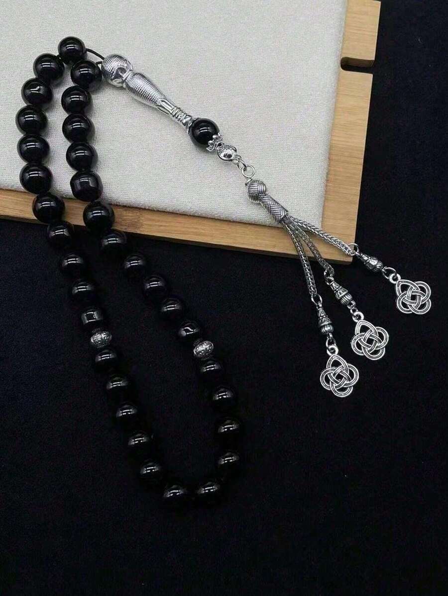 Chuỗi hạt Mân Côi 1 sợi 10mm bằng sứ và thủy tinh, đính đá Obsidian, kiểu dáng cổ điển, tua rua, phong cách Ả Rập, trang sức Hồi giáo, quà tặng lễ hội. - Nhiều màu - Xem 1