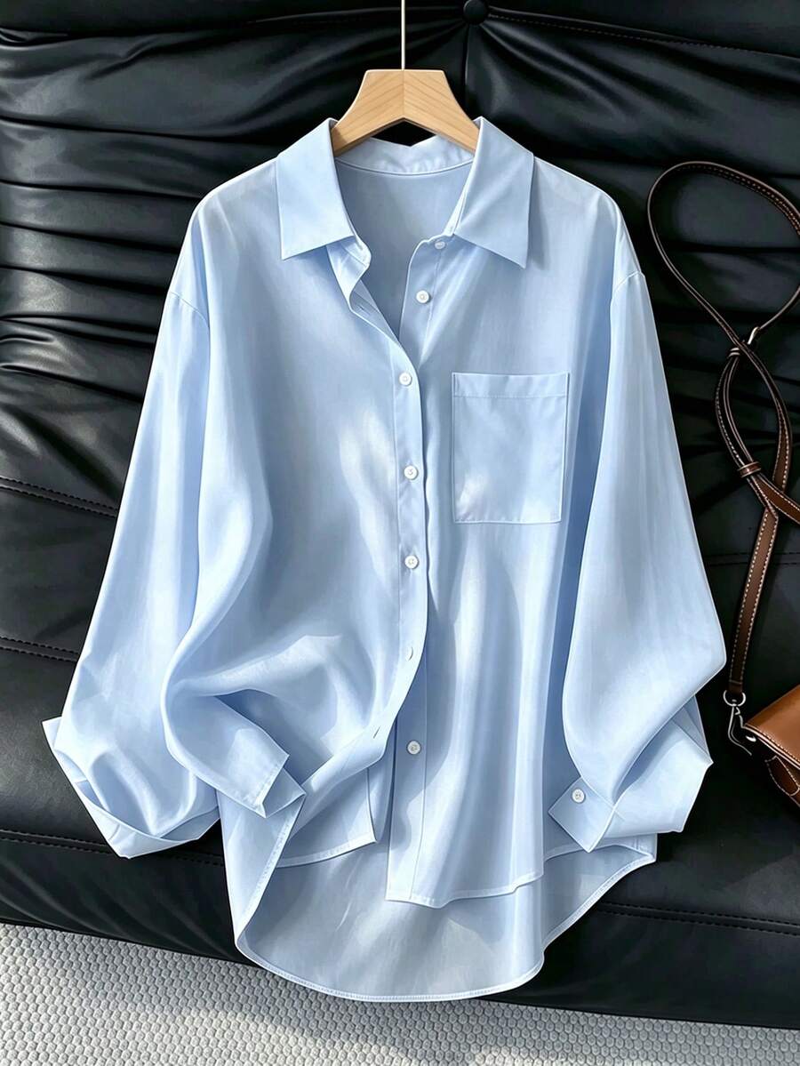 Camisa holgada de manga larga casual para mujer, adecuada para el trayecto al trabajo en primavera y otoño - Lavado ligero - Ver 1