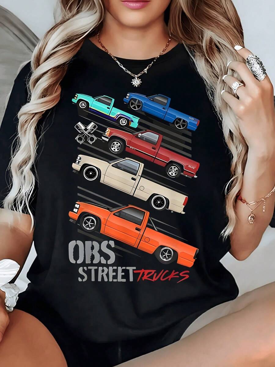 Classic OBS Trucks T-Shirts In Vibrant Colors, Urban Style, That Convey Speed And Urban Culture - Women's T-Shirt - 黑色 - 查看 1